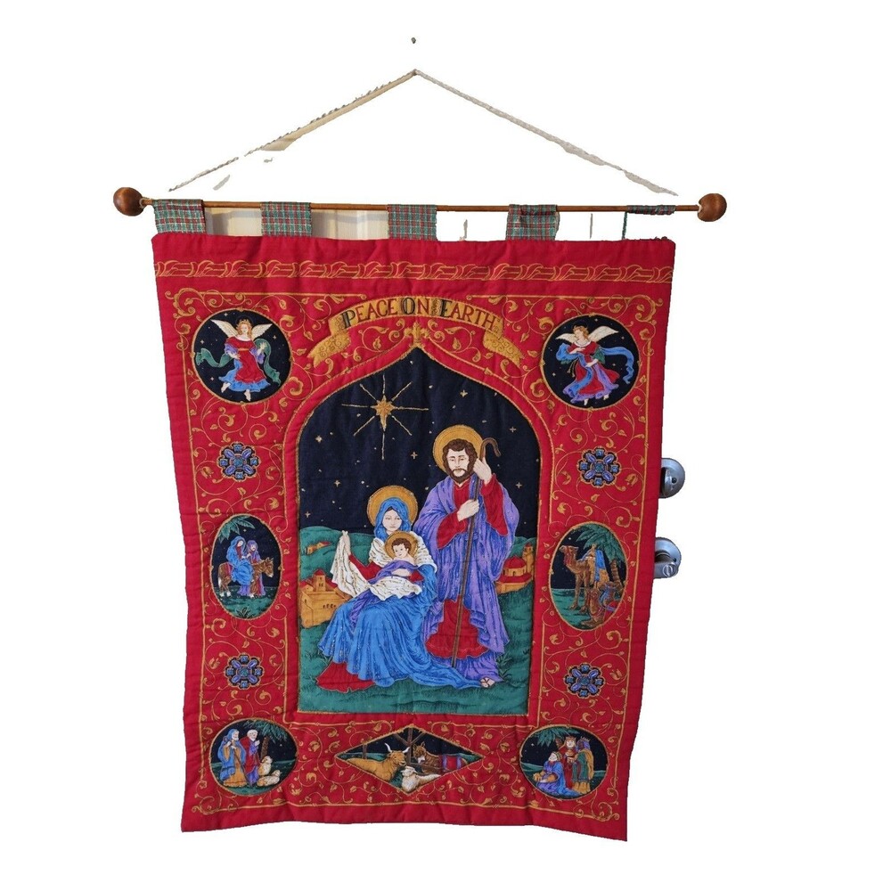 Christmas Wall Hanging Applique Quilt Peace on Earth Holiday Decor Festive